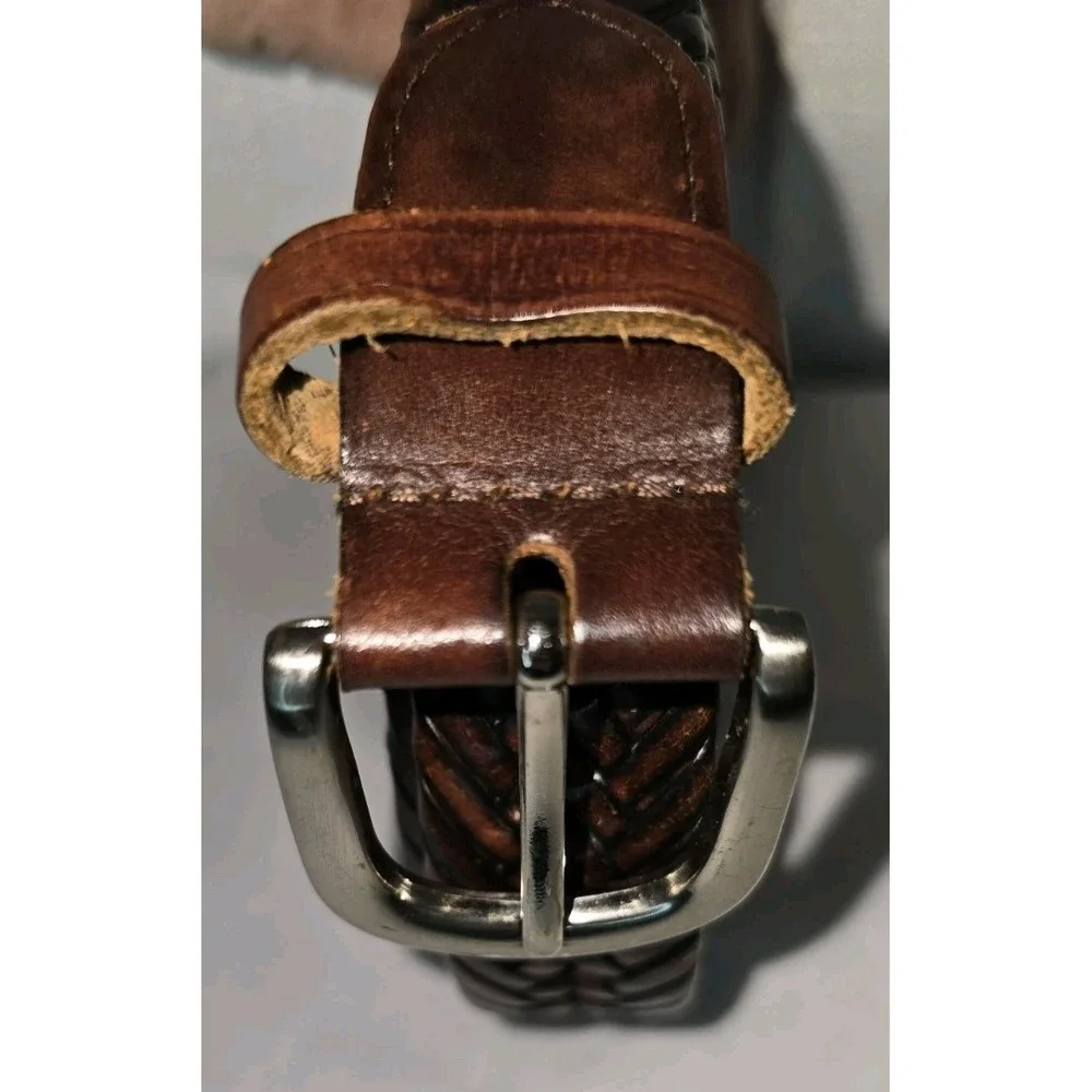 Mens Brown Braided‎ Genuine Leather Belt Silver Buckle 44/110 10003-88